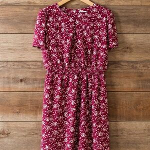 JB Xpress Vintage 40/20W Polyester Floral Leaf Print Midi Dress Flutter Sleeves